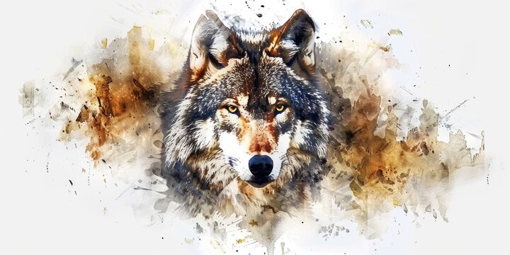 A portrait of a wolf against a white background