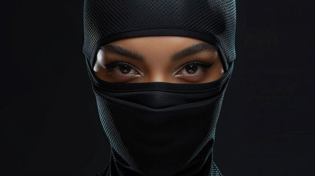 A woman wearing a black mask and top, simple yet mysterious