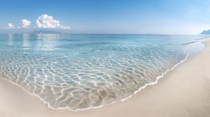 Amazing view of the beach with white sand and blue ocean water