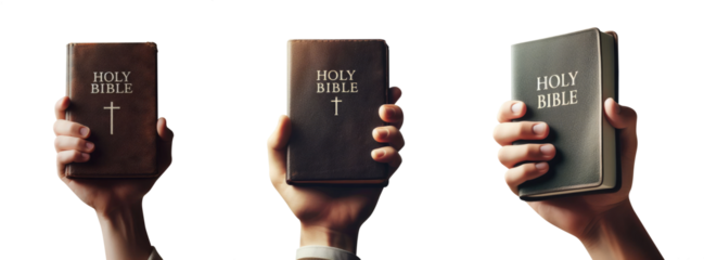 Set of hands holding up the Holy Bible. Preacher preaching the gospel concept. Religion and faith. 