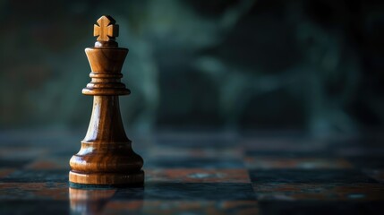 A chess king piece depicted as a visionary leader, symbolizing the ability to foresee and navigate strategic challenges towards success with room for customizable text or branding 
