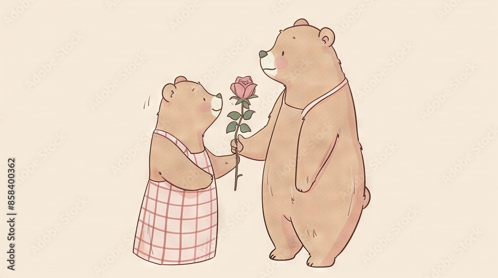 Canvas Prints   A pair of bears standing beside each other with a rose between their jaws