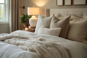 Serene Bedroom With Cozy Bedding and Soft Lighting