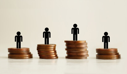 Income inequality is shown as the business and financial concept. Unequal pay