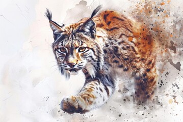 A watercolor painting of a bobcat on a white background, suitable for use in editorial or commercial contexts