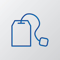 Fototapeta premium Tea bag simple icon vector. Flat design. Paper cut design. Cutted blue symbol with shadow. Gray background