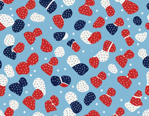 One piece swimsuits. Red, blue striped and blue with white polka dot print swimsuits