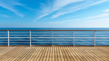 Cruise ship deck and railing image showcasing ocean views with ample copy space for customization.