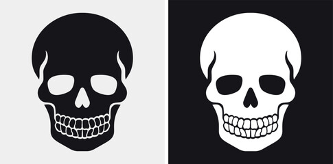 Human skull silhouette on white and black background. Skull icon emblem logo. Vector illustration