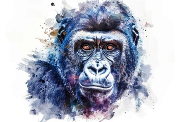 Close-up shot of a gorilla's face on a white background, great for use in animal-related contexts