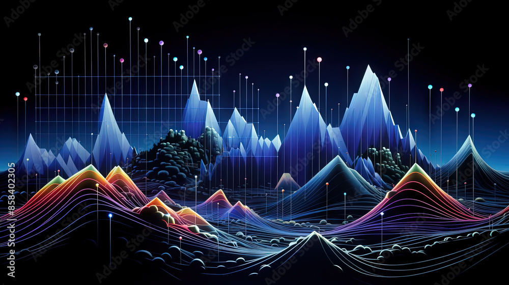 Poster Abstract business graph in mountain style. Data connection concept element for business.