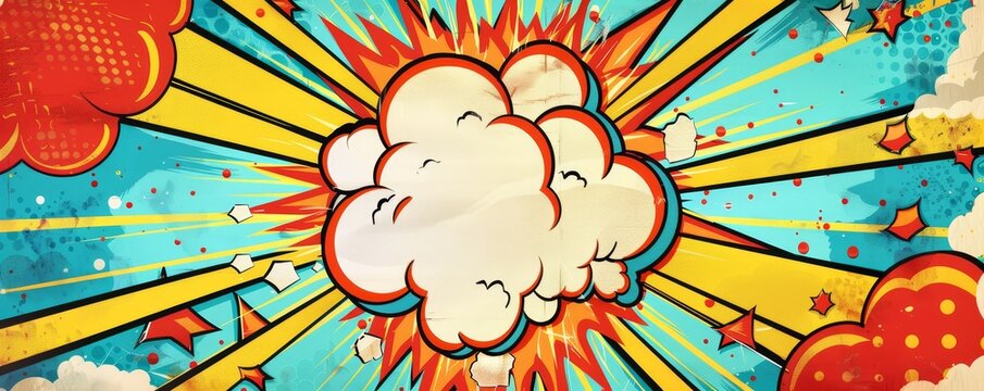 Explosive vintage pop art birthday card with ample blank space for customization. - Powered by Adobe