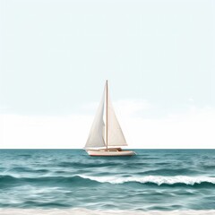 Fototapeta premium A sailboat is sailing in the ocean. The sky is clear and the water is calm. The boat is the only object in the scene, giving the impression of solitude and peacefulness