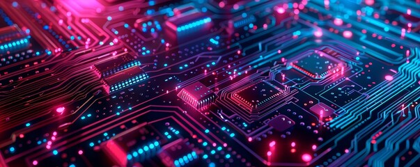 Obraz premium Futuristic electronic circuit technology, 2D digital art