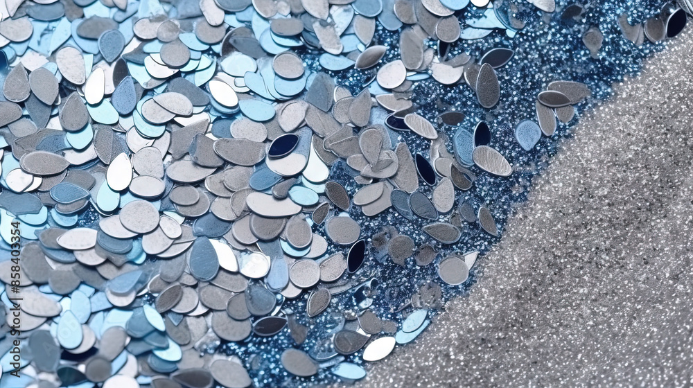 Poster abstract shiny background with blue glitter waves. scattered confetti sparkles with light blue color
