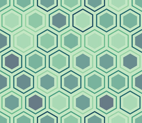 Tileabe mosaic background. Hexagon mosaic background with inner solid cells. Large hexagon shapes. Multiple tones color palette. Seamless pattern. Tileable vector illustration.