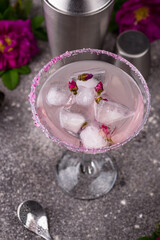 Pink cocktail Margarita with rose syrup