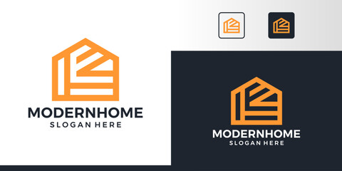 Modern house building Logo design. Home logo with abstract line style with initial letter E design graphic symbol icon vector