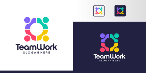 Social Team Network Logo design. Community logo with teamwork in colorful style design graphic symbol icon vector