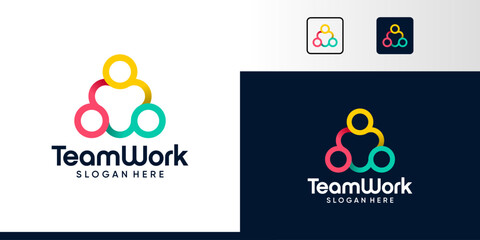 Social Team Network Logo design. Community logo with teamwork in colorful style design graphic symbol icon vector