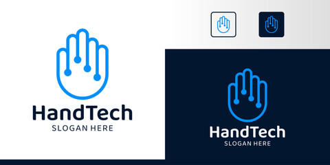 Abstract hand logo design with abstract digital technology connection graphic design symbol icon vector