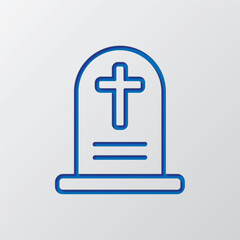 Tombstone simple icon vector. Flat design. Paper cut design. Cutted blue symbol with shadow. Gray background