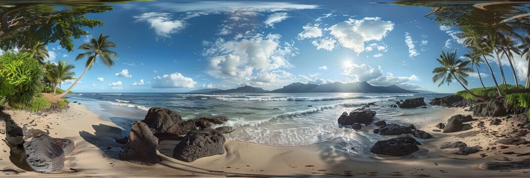 equirectangular photogrpah of hawaii beach landscape 