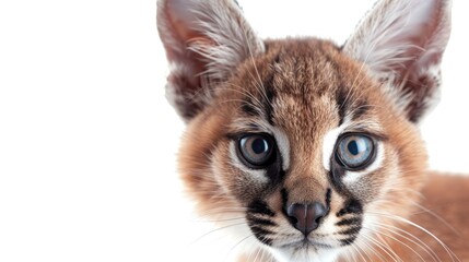 Obraz premium Close up of an 8 month old caracal kitten with isolated background and copy space