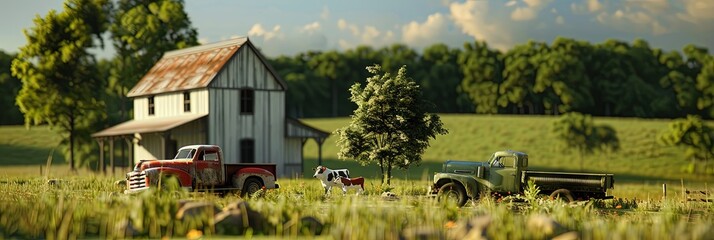 farmland with a ranch, cattle and a barn