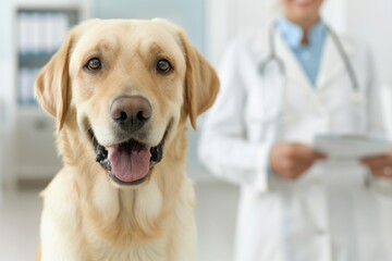 A traveler at a veterinarians office getting a health certificate for their dog