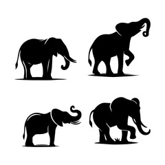 elephant standing silhouette set , Elephant shape vector standing