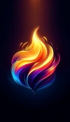 Fototapeta premium A stylized, abstract depiction of a flame with swirling colors of blue, pink, purple, and yellow against a dark background