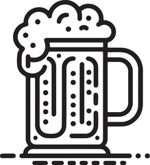 Line Art Beer Mug with Foam – Vector Illustration of a Classic Beer Stein with Frothy Head, Ideal for Brewery Logos, Pub Signs, Oktoberfest Graphics, and Beer-Themed Designs.