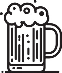 Line Art Beer Mug with Foam – Vector Illustration of a Classic Beer Stein with Frothy Head, Ideal for Brewery Logos, Pub Signs, Oktoberfest Graphics, and Beer-Themed Designs.