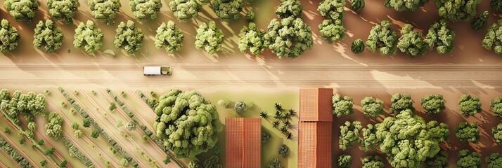 simple farm, top view in a modern animation and video game map style