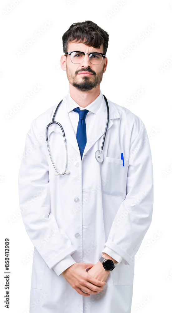 Canvas Prints young doctor man wearing hospital coat over isolated background depressed and worry for distress, cr