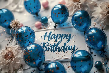 Birthday Vector Background with Blue Balloons and Greeting Text