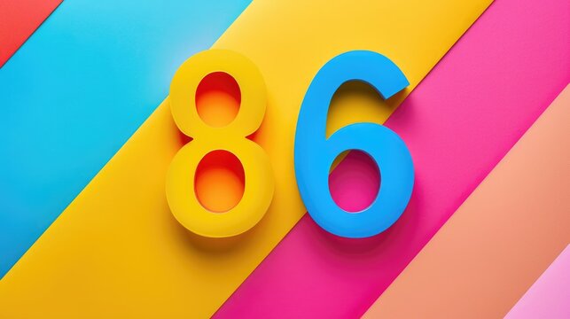 Birthday card with number 86 on multicolored background for men s celebrations