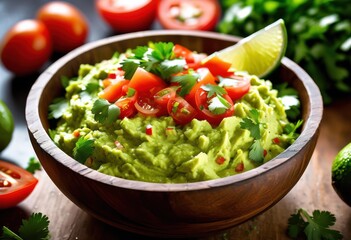 rustic bowl freshly made guacamole, avocado, dip, green, ripe, snack, healthy, delicious, homemade, vegetable, creamy, appetizer, mexican, cuisine