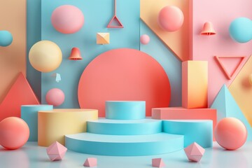 Pastel Podium With Geometric Shapes