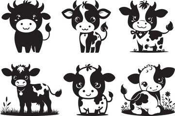 Adorable Cartoon Cow Silhouette Vector 