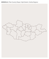 Fototapeta premium Mongolia plain country map. High Details. Outline Regions style. Shape of Mongolia. Vector illustration.