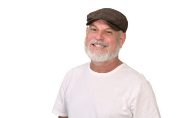 portrait adult man with white beard and bald head happy expression  model man playing guitar stripped