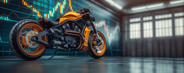 A high-end, yellow motorcycle showcased in a contemporary garage setting, exuding style and performance