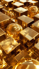 Abstract background 3d surf and cube in golden shade