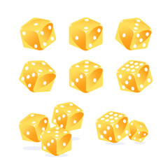 A set of images of dice in a cute cartoon style.