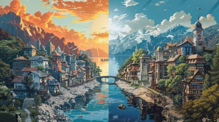 Fototapeta premium Quiet village high in the mountains