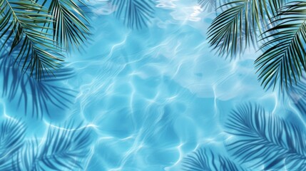 Blue water and shadows of palm leaves