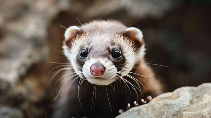 Curious Ferret Looking at Camera