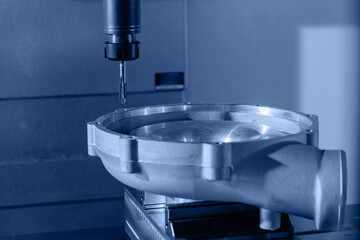 CNC turning drill milling factory processes steel turbine part process. Metal machine tools industry
